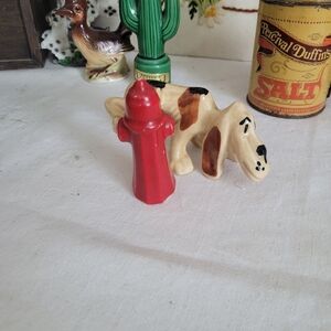 Vintage Hillbilly Hound And Fire Hydrant Figurines